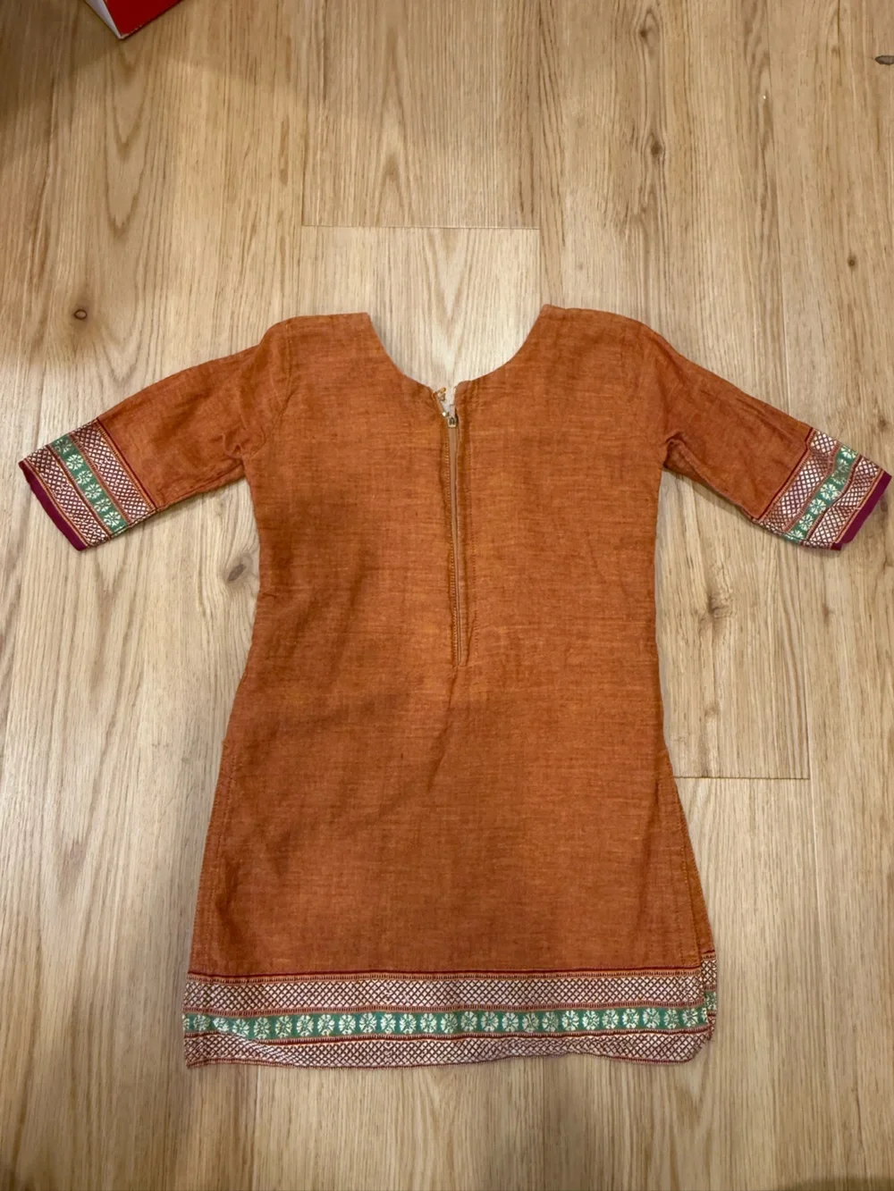 Boys Indian Kurta in Rust Orange with Embroidered Sleeve